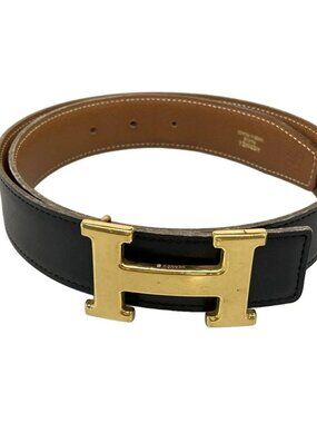 HERMES H Belt H064544CC06 H073967CAAA105 Black Gold Leather Hardware Square A